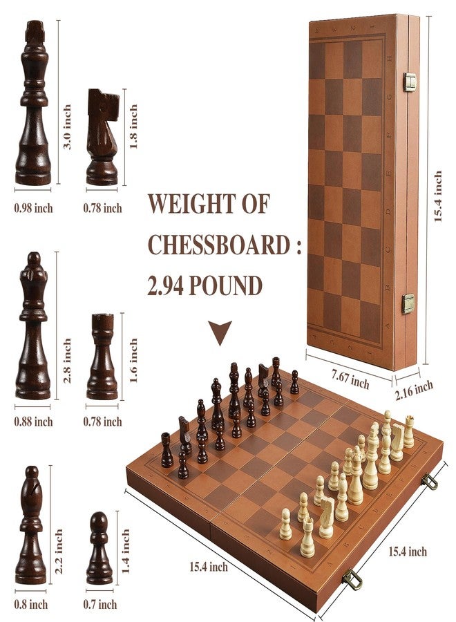 OUMODA Magnetic Chess Set for Adult Kid, 15.4" Leather Chess Board with Handmade Chess Piece Including 2 Extra Queens and Storage Slot, Folding Portable Travel Chess Game for Beginner and Professional - Image 2